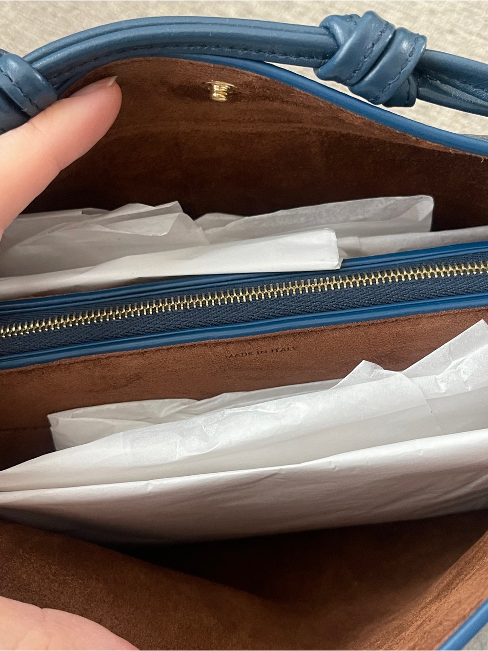 Celine New Trio Blue Leather Messenger Bag with Gold Logo - Picture 11 of 12